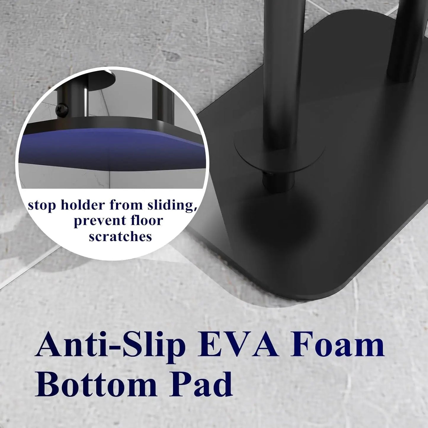 Free-Standing Toilet Paper Holder with Shelf | Rustproof Metal Bathroom Organizer, Black