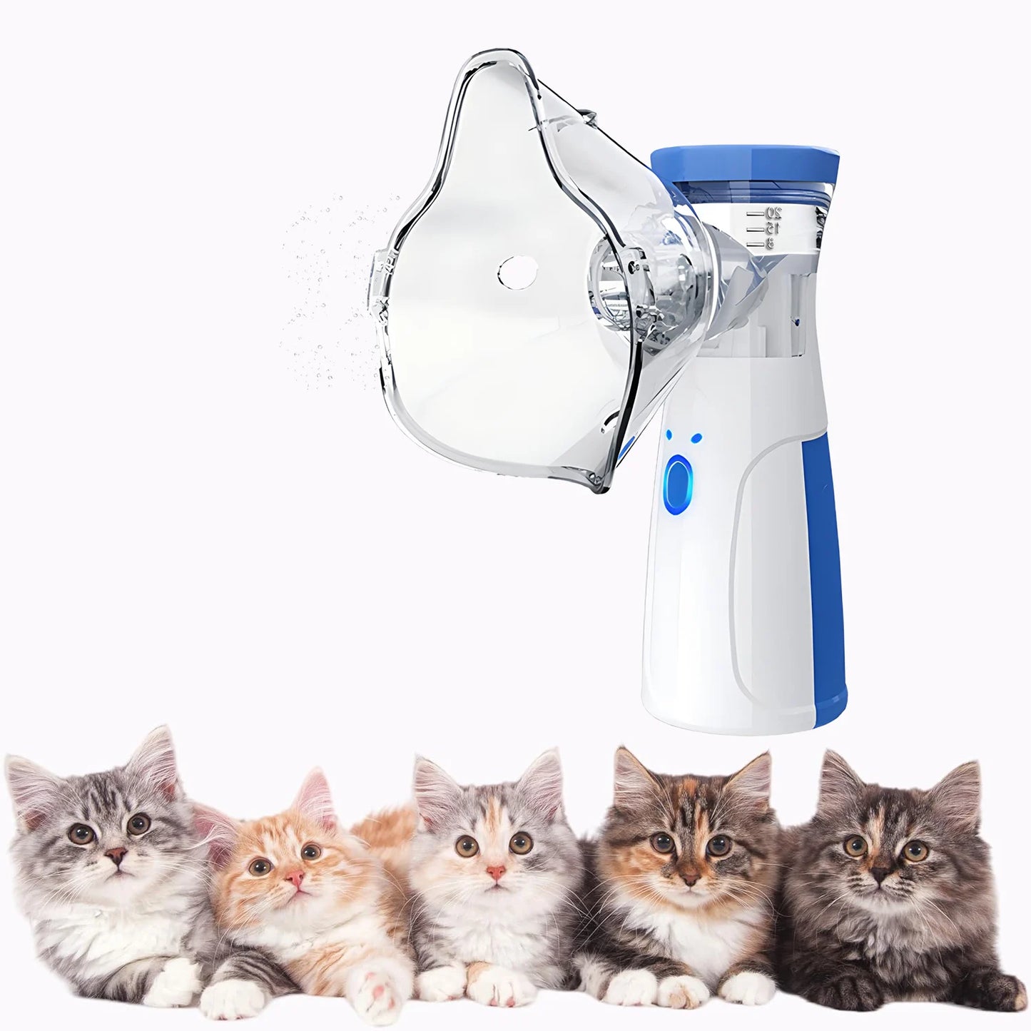 Pet Asthma Inhaler Spacer & Aerosol Chamber | Nebulizer for Cats & Dogs — White, Blue