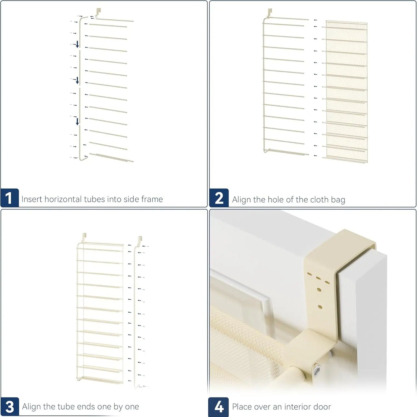 36-Pair Over-the-Door Shoe Organizer | 12-Tier Heavy Duty Metal Mesh Hanging Rack, Beige