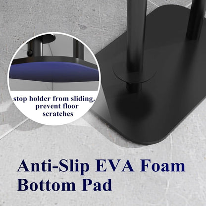 Free-Standing Toilet Paper Holder with Shelf | Rustproof Metal Bathroom Organizer, Black