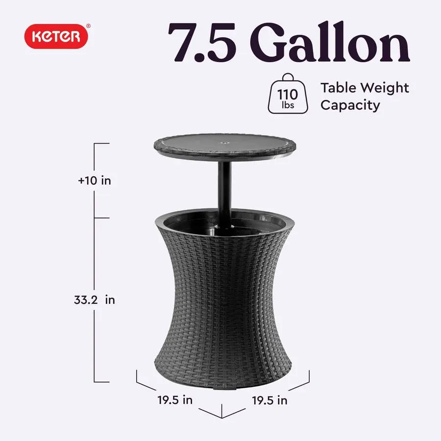 Outdoor Pop-Up Bar Table with 7.5-Gallon Hidden Cooler | All-Weather Patio & Hot Tub Side Table, Dark Grey