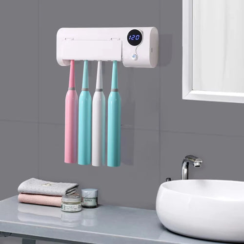 UV Toothbrush Sterilizer & Holder | Portable USB Rechargeable Disinfection & Drying Case, White