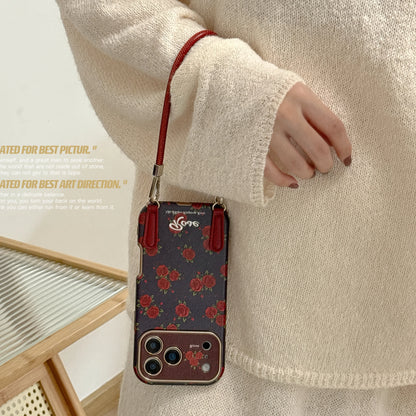 Fashionable red rose with lanyard phone case suitable