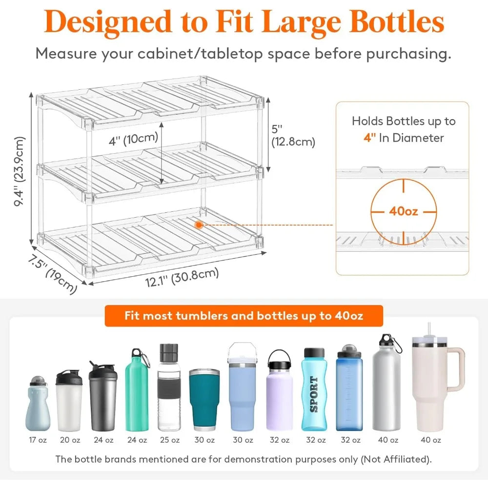 3-Tier Stackable Bottle Organizer | Clear Plastic Storage Rack for Fridge, Cabinet & Pantry