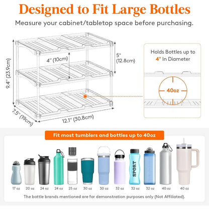 3-Tier Stackable Bottle Organizer | Clear Plastic Storage Rack for Fridge, Cabinet & Pantry