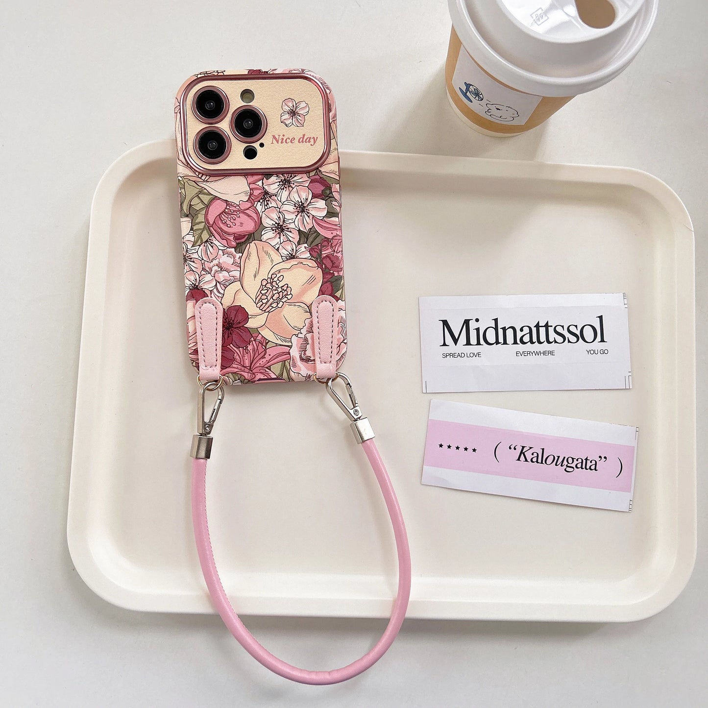 Case Retro Oil Painting Flowers Phone Cover With Strap﻿﻿﻿﻿