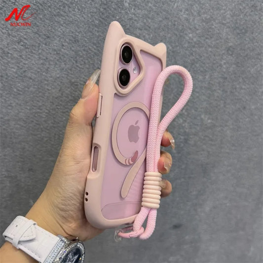 Cat Ear MagSafe Case with Wrist Strap - iPhone 11-17 Series