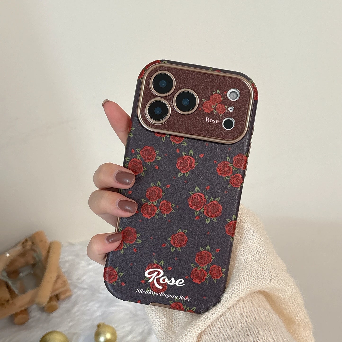 Fashionable red rose with lanyard phone case suitable