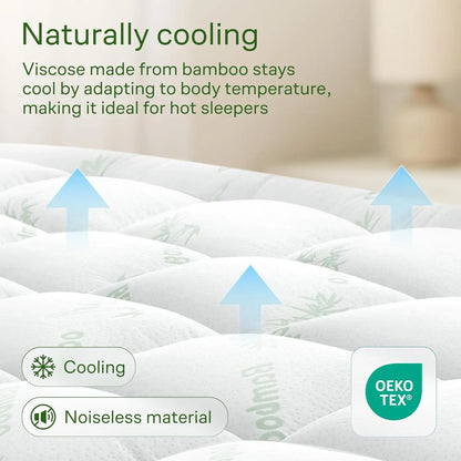 King Size Bamboo Viscose Mattress Topper | Cooling Ultra-Soft Back Pain Relief, Green