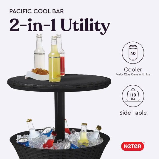 Outdoor Pop-Up Bar Table with 7.5-Gallon Hidden Cooler | All-Weather Patio & Hot Tub Side Table, Dark Grey