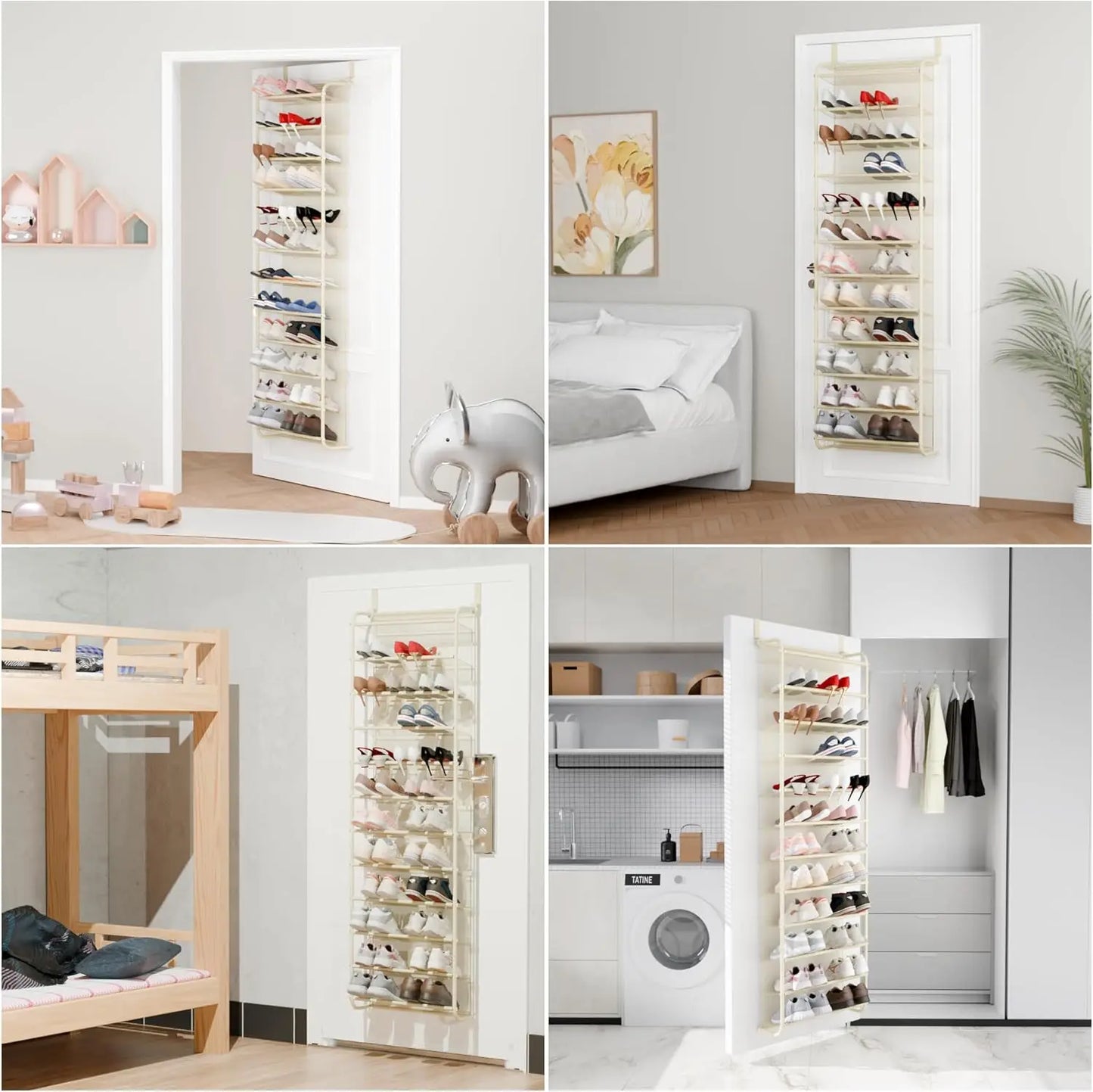 36-Pair Over-the-Door Shoe Organizer | 12-Tier Heavy Duty Metal Mesh Hanging Rack, Beige