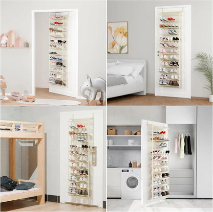 36-Pair Over-the-Door Shoe Organizer | 12-Tier Heavy Duty Metal Mesh Hanging Rack, Beige