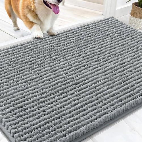 Ultra Absorbent Chenille Doormat 30x20" | Non-Slip Washable Pet Mat for Indoor Entryway, Grey
