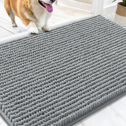 Ultra Absorbent Chenille Doormat 30x20" | Non-Slip Washable Pet Mat for Indoor Entryway, Grey