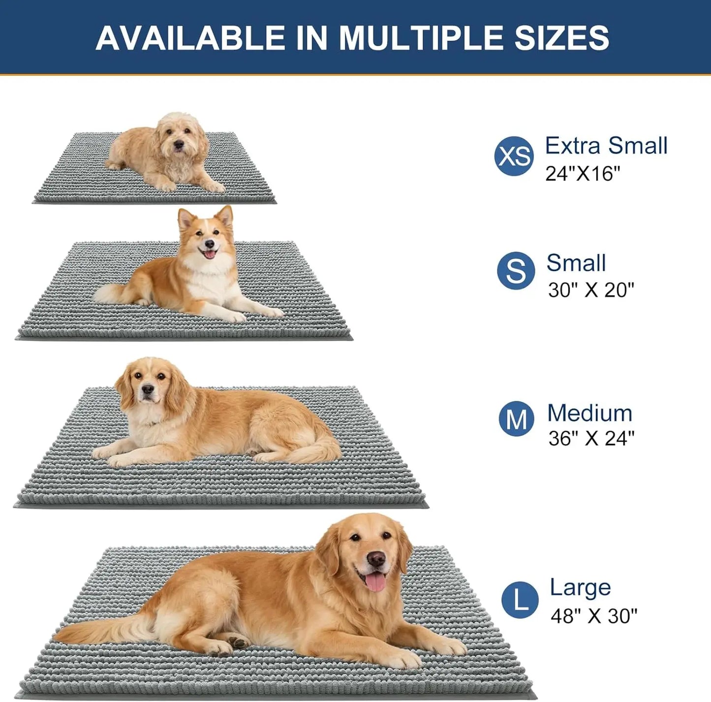 Ultra Absorbent Chenille Doormat 30x20" | Non-Slip Washable Pet Mat for Indoor Entryway, Grey
