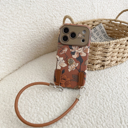 Retro oil painting floral phone case with elegant hanging rope