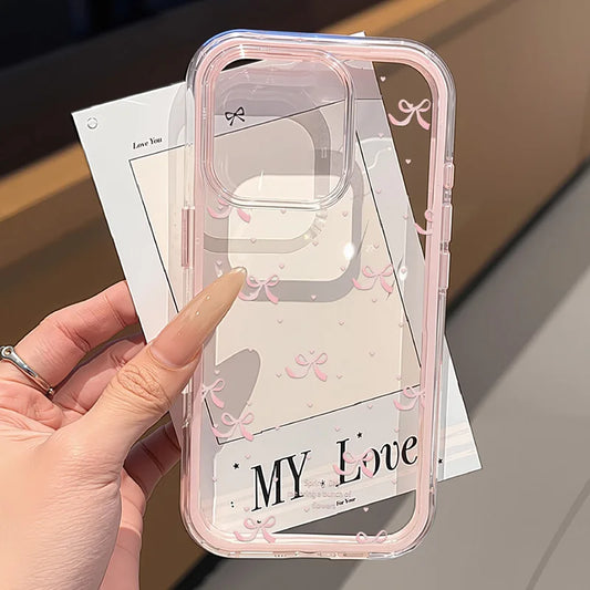Cute Pink Bow Phone Case for iPhone - 2-in-1 Transparent
