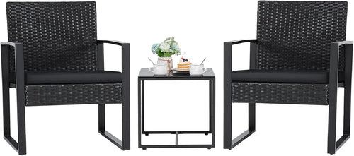 3-Piece Outdoor Patio Wicker Furniture Set | Rattan Chairs & Coffee Table, Black