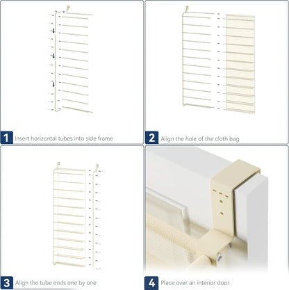 36-Pair Over-the-Door Shoe Organizer | 12-Tier Heavy Duty Metal Mesh Hanging Rack, Beige