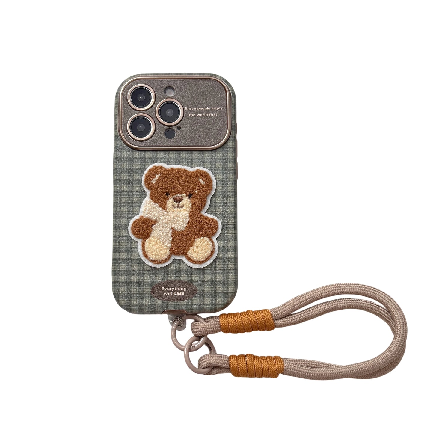 Case Checkered Embroidery Of Small Dog And Bear Phone Cover﻿﻿﻿﻿