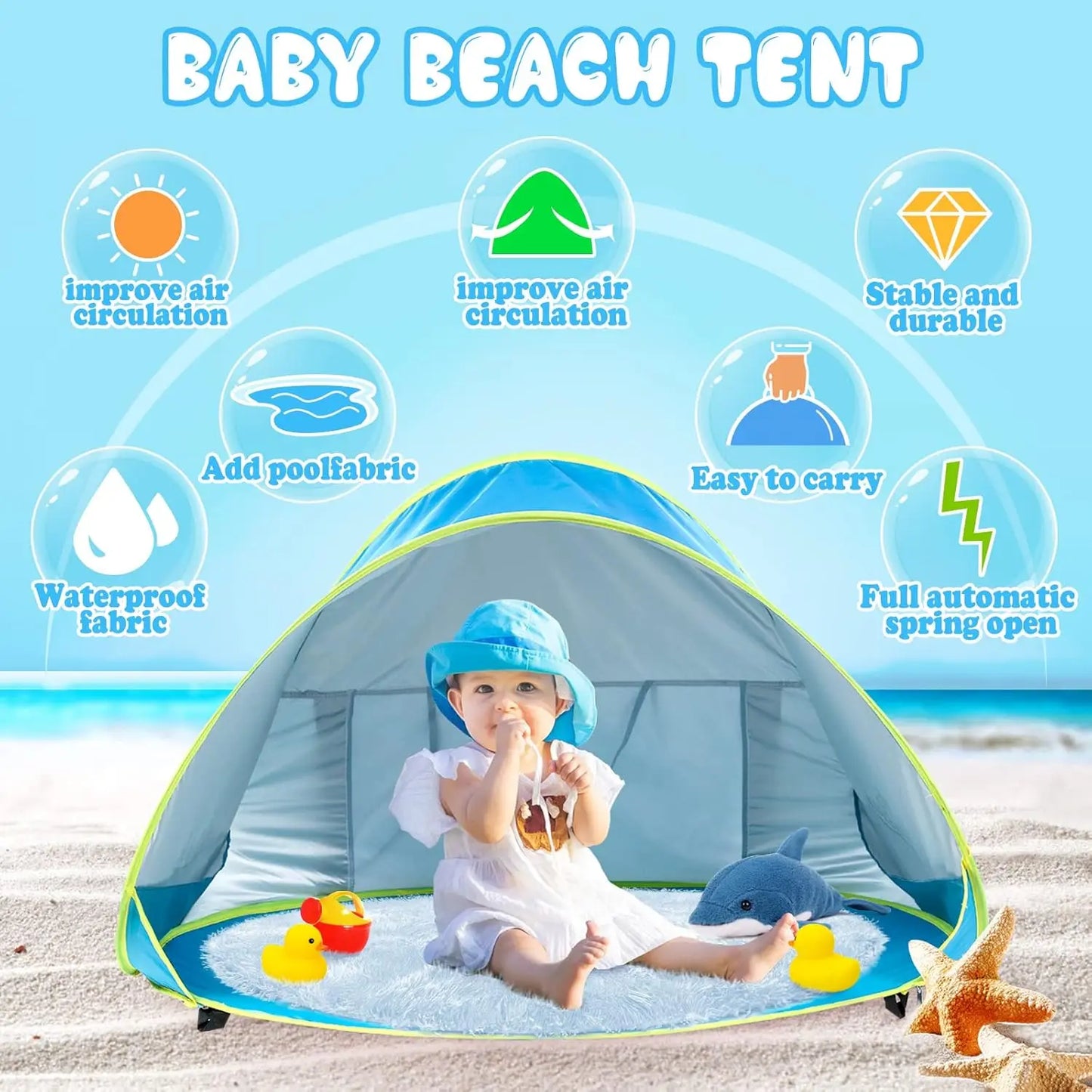Baby Beach Tent — Pop-Up UV50+ Sun Shelter with Pool & Carry Bag
