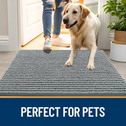 Ultra Absorbent Chenille Doormat 30x20" | Non-Slip Washable Pet Mat for Indoor Entryway, Grey
