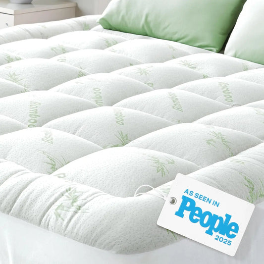 King Size Bamboo Viscose Mattress Topper | Cooling Ultra-Soft Back Pain Relief, Green
