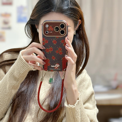 Fashionable red rose with lanyard phone case suitable