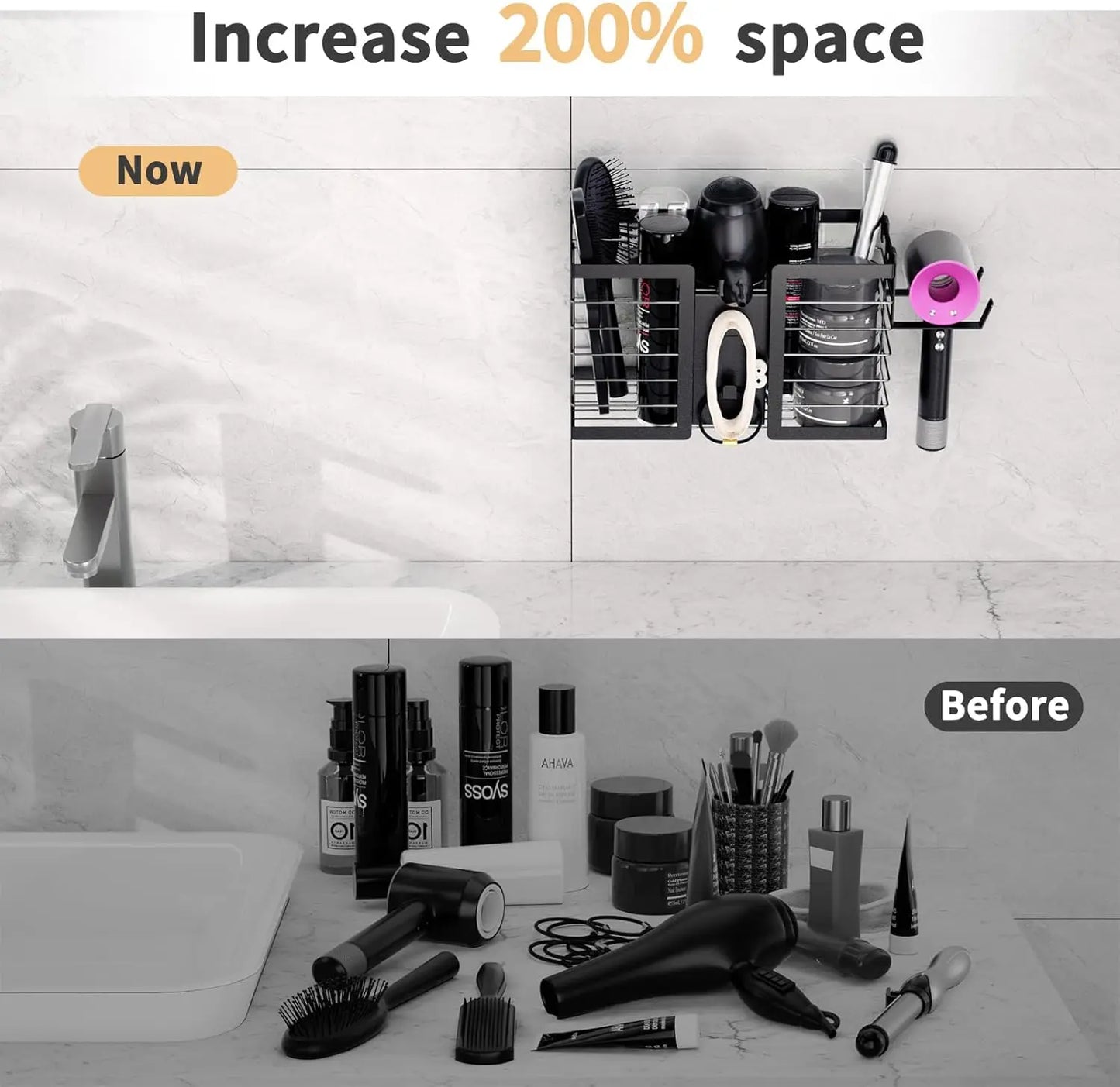 3-in-1 Wall-Mounted Hair Tool Organizer | Hair Dryer, Flat Iron & Curling Iron Holder