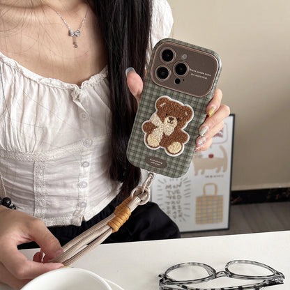 Case Checkered Embroidery Of Small Dog And Bear Phone Cover﻿﻿﻿﻿