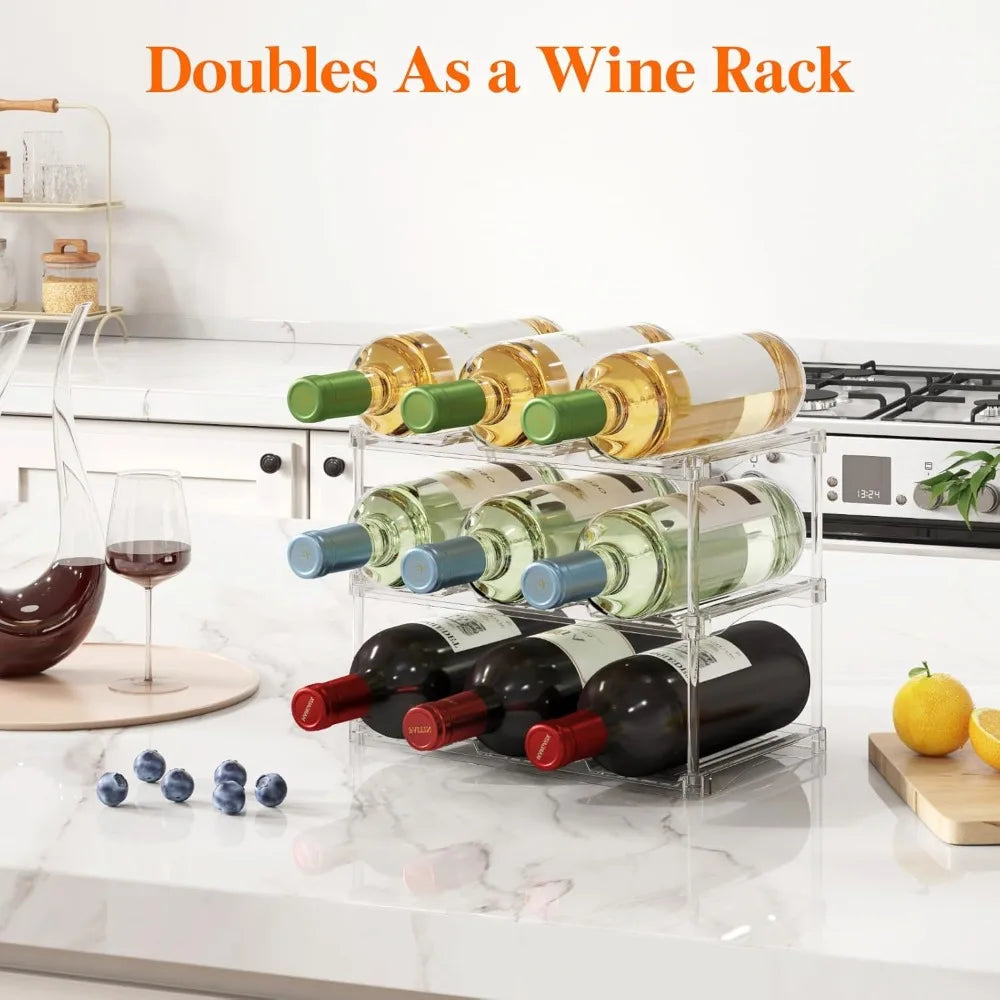 3-Tier Stackable Bottle Organizer | Clear Plastic Storage Rack for Fridge, Cabinet & Pantry