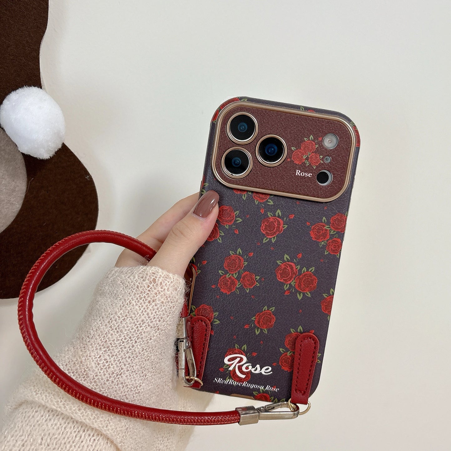 Fashionable red rose with lanyard phone case suitable