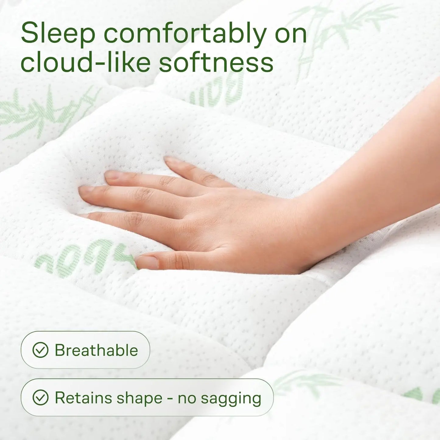 King Size Bamboo Viscose Mattress Topper | Cooling Ultra-Soft Back Pain Relief, Green
