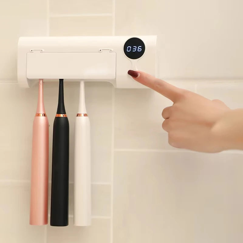 UV Toothbrush Sterilizer & Holder | Portable USB Rechargeable Disinfection & Drying Case, White