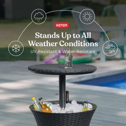 Outdoor Pop-Up Bar Table with 7.5-Gallon Hidden Cooler | All-Weather Patio & Hot Tub Side Table, Dark Grey