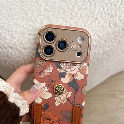 Retro oil painting floral phone case with elegant hanging rope
