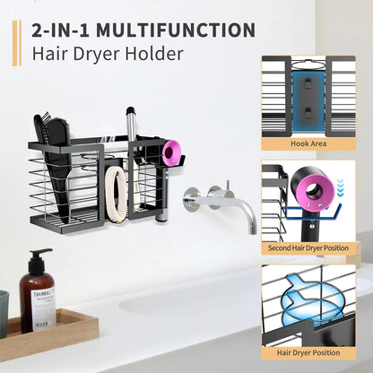 3-in-1 Wall-Mounted Hair Tool Organizer | Hair Dryer, Flat Iron & Curling Iron Holder